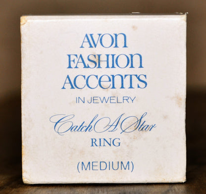 Stunning 1977 Avon Gold Tone Catch a Star Rhinestone Ring - Size Medium - New Old Stock (NOS) - Vintage Avon Star Rhinestone Ring In Box