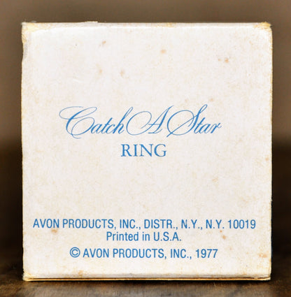 Stunning 1977 Avon Gold Tone Catch a Star Rhinestone Ring - Size Medium - New Old Stock (NOS) - Vintage Avon Star Rhinestone Ring In Box