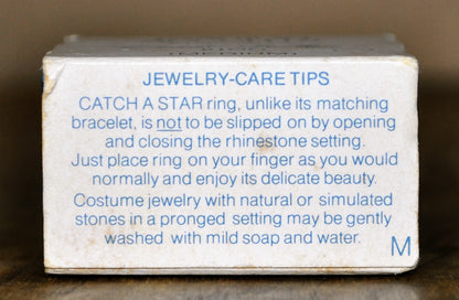 Stunning 1977 Avon Gold Tone Catch a Star Rhinestone Ring - Size Medium - New Old Stock (NOS) - Vintage Avon Star Rhinestone Ring In Box