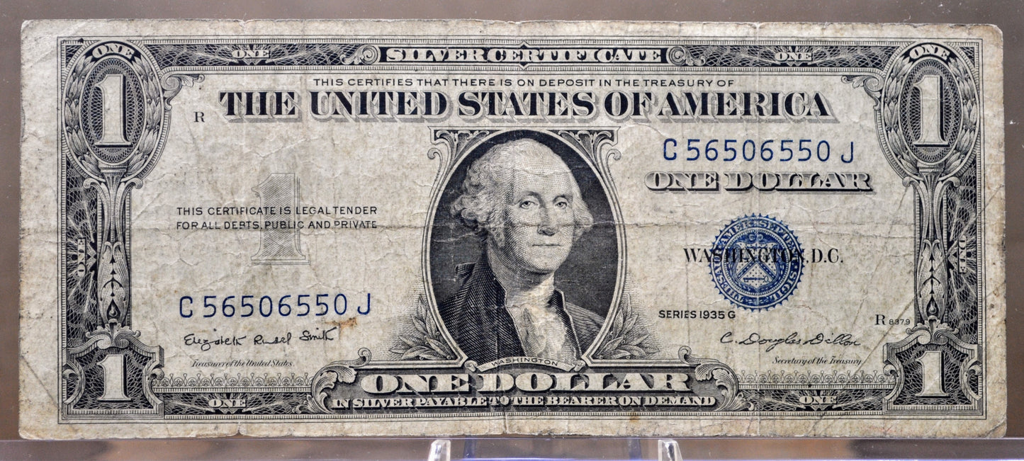 1935-G Fancy Trinary Serial Number Silver Cert 1 Dollar Note - 56506550 - No Motto - 1935G Blue Seal Fancy Serial Banknote - Fr. 1616