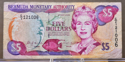 2000 Bermuda Monetary Authority 5 Dollar Note - C/2 Prefix - Queen Elizabeth II - 2000 British Bermuda Five Dollars Banknote - P#51a