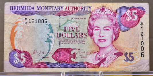 2000 Bermuda Monetary Authority 5 Dollar Note - C/2 Prefix - Queen Elizabeth II - 2000 British Bermuda Five Dollars Banknote - P#51a