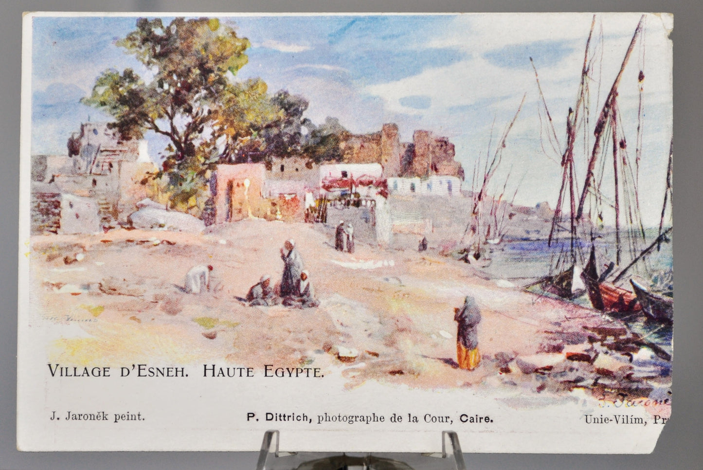 1900s Village D'Esneh, Haute Egypt Postcard - J. Jaronek Litho from P. Dittrich Photo - Antique Egyptian D'Esneh Village Postcard