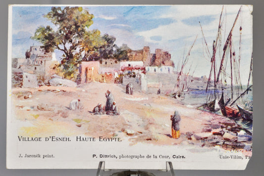 1900s Village D'Esneh, Haute Egypt Postcard - J. Jaronek Litho from P. Dittrich Photo - Antique Egyptian D'Esneh Village Postcard
