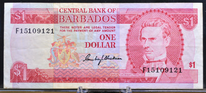 1973 Central Bank of Barbados 1 Dollar Banknote - C. Blackman Signature - Prescod Banknote - 1973 Barbados One Dollar Note - P#29a