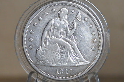 1842 Seated Liberty Dollar - XF, Nice Coin - 1842 Liberty Seated Silver Dollar - Authentic - Scarce Coin Type, Rare, 1842 Dollar 1842