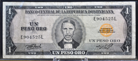 1976 Dominican Republic 1 Peso Oro Banknote - 1976 Series - J.P. Duarte Note - 1976 Dominican Republic Un One Peso Oro Note - P#108a
