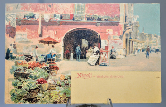 1900s Napoli Venditrici di Verdura Italy Artist Postcard - Antique Richter & Co Naples Market Italian Lithograph Postcard No. 398