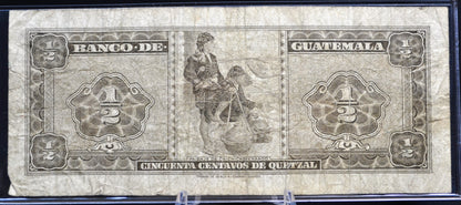 1969-70 Banco de Guatemala 50 Centavos de Quetzal Note - Choose by Year - 1970 Guatemalan Half Quetzal Banknote - P#51f P#51g