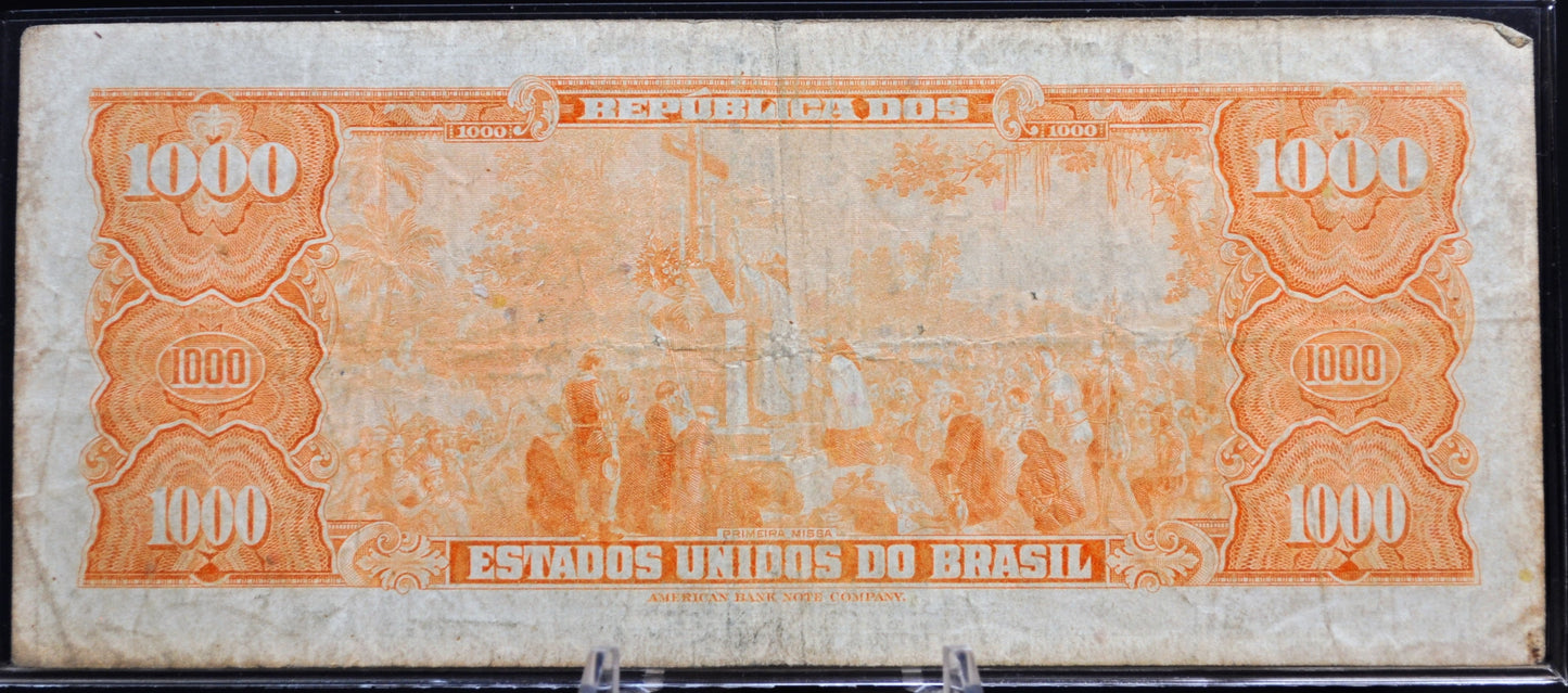 1966 Brazil Valor Legal 1000 Cruzeiros on 1 Cruziero Novo Note - Rare Series 3839 - 1966 Brazilian One Cruzeiro Stamped Novo Note - P#187a