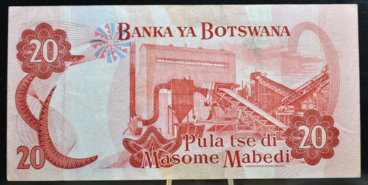 1992 Bank of Botswana 20 Pula Note - E/28 Prefix, Signature Type 6a - President Masire Note - 1992 Botswana Twenty Pula Banknote - P#13a