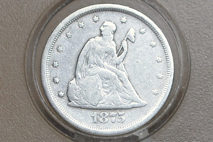 1875-S 20 Cent Piece - Fine, Cleaned - Rare US Coin Type, Only 3 Years Minted - 1875 Silver Twenty Cent Coin