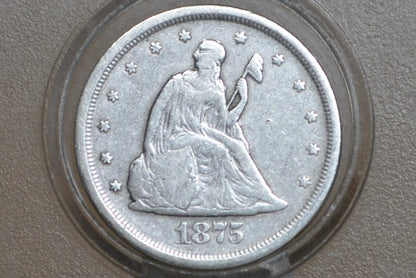 1875-S 20 Cent Piece - Fine, Cleaned - Rare US Coin Type, Only 3 Years Minted - 1875 Silver Twenty Cent Coin