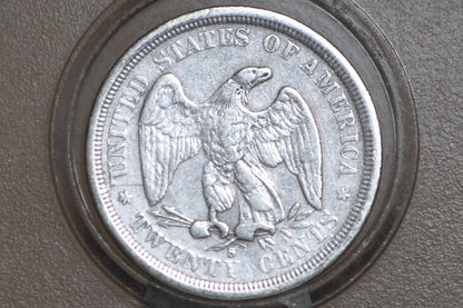 1875-S 20 Cent Piece - Fine, Cleaned - Rare US Coin Type, Only 3 Years Minted - 1875 Silver Twenty Cent Coin