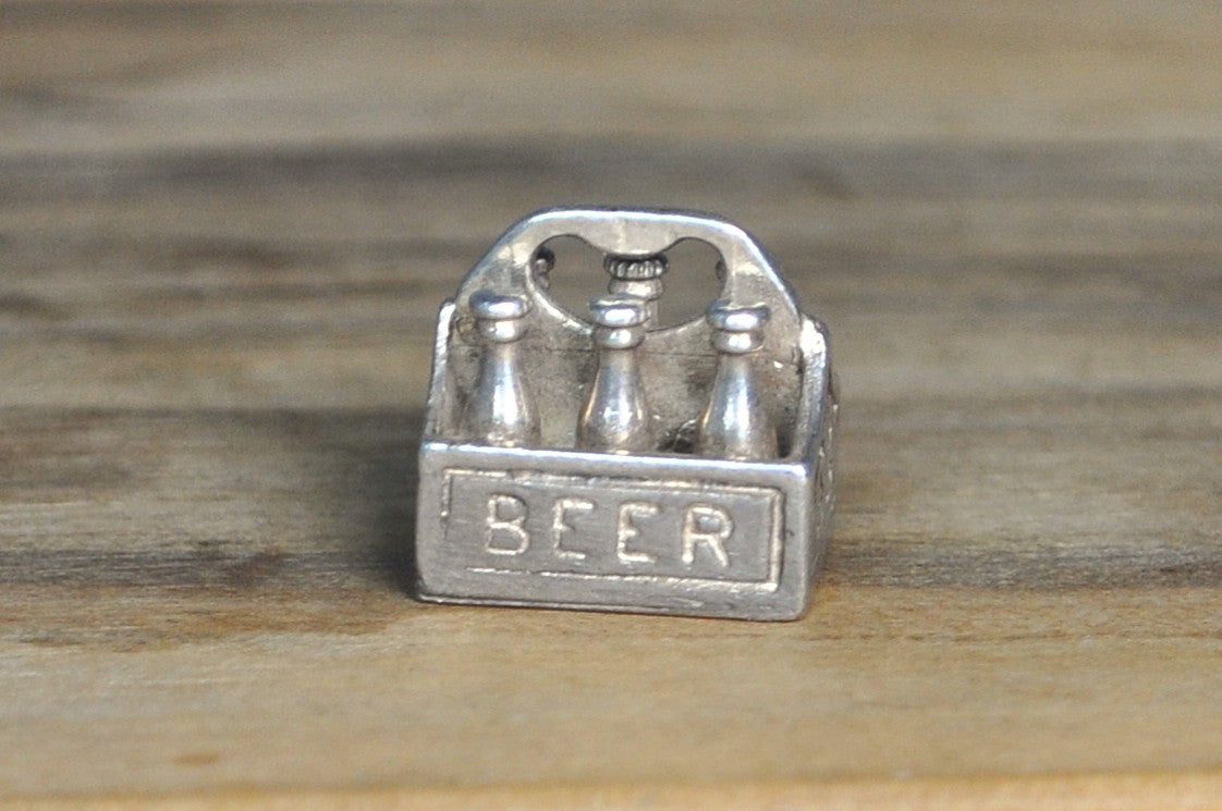 Sterling Silver Beer Six-Pack Charm - Vintage Beer Six Pack Pendant - Antique Beer Charm