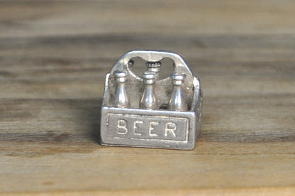 Sterling Silver Beer Six-Pack Charm - Vintage Beer Six Pack Pendant - Antique Beer Charm