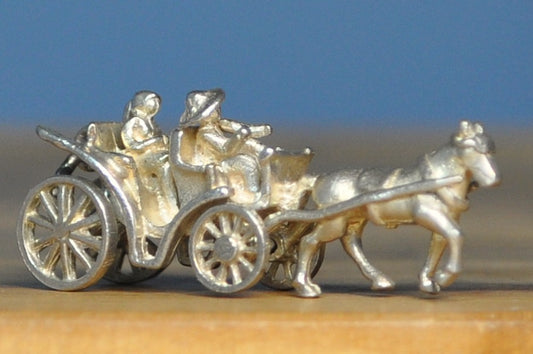 Antique Sterling Silver Horse Drawn Carriage Charm - Vintage Horse Drawn Carriage Sterling Silver Pendant