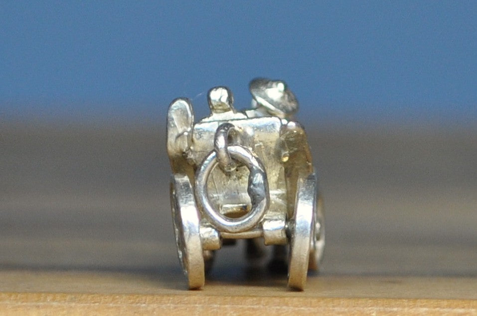 Antique Sterling Silver Horse Drawn Carriage Charm - Vintage Horse Drawn Carriage Sterling Silver Pendant