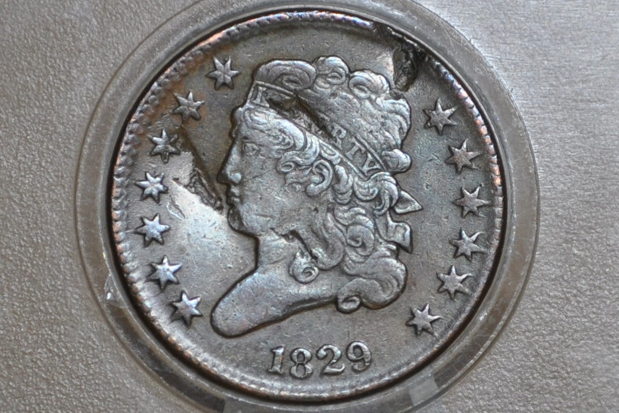 1829 Half Cent - XF Detail, Damaged - Classic Head Half Cent - 1829 US 1/2 Cent - Discount Coin