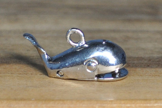 Jonah In the Whale Moveable Sterling Charm - Antique Sterling Silver Moveable Whale Pendant