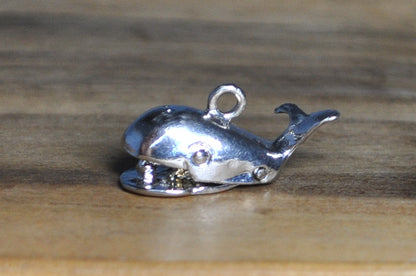 Jonah In the Whale Moveable Sterling Charm - Antique Sterling Silver Moveable Whale Pendant