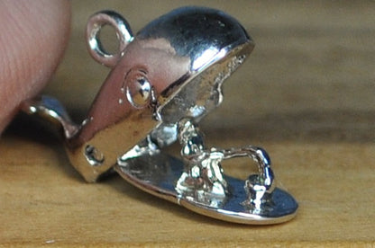 Jonah In the Whale Moveable Sterling Charm - Antique Sterling Silver Moveable Whale Pendant