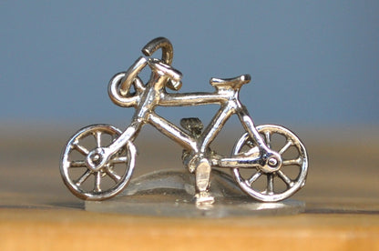 Antique Sterling Silver Bicycle Pendant - Vintage Bike In Sterling Silver Charm