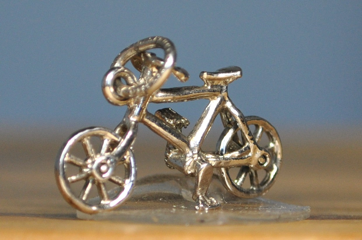 Antique Sterling Silver Bicycle Pendant - Vintage Bike In Sterling Silver Charm