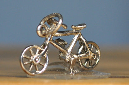 Antique Sterling Silver Bicycle Pendant - Vintage Bike In Sterling Silver Charm