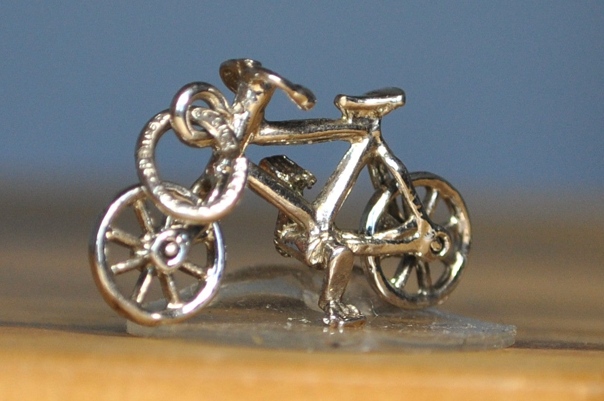 Antique Sterling Silver Bicycle Pendant - Vintage Bike In Sterling Silver Charm