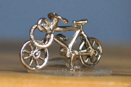 Antique Sterling Silver Bicycle Pendant - Vintage Bike In Sterling Silver Charm