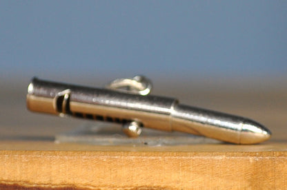 Antique Sterling Silver Bullet With Spring Charm -Vintage Moveable Bullet Pendant Retractable