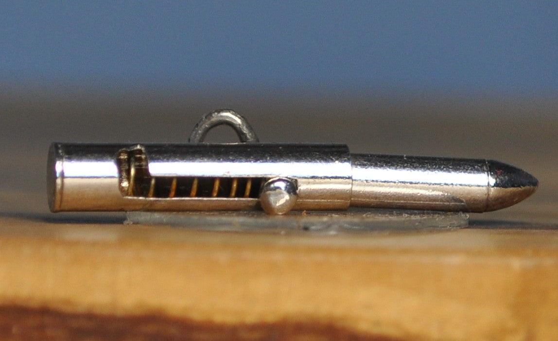 Antique Sterling Silver Bullet With Spring Charm -Vintage Moveable Bullet Pendant Retractable