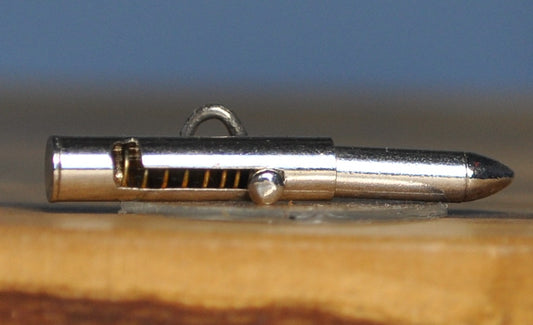 Antique Sterling Silver Bullet With Spring Charm -Vintage Moveable Bullet Pendant Retractable