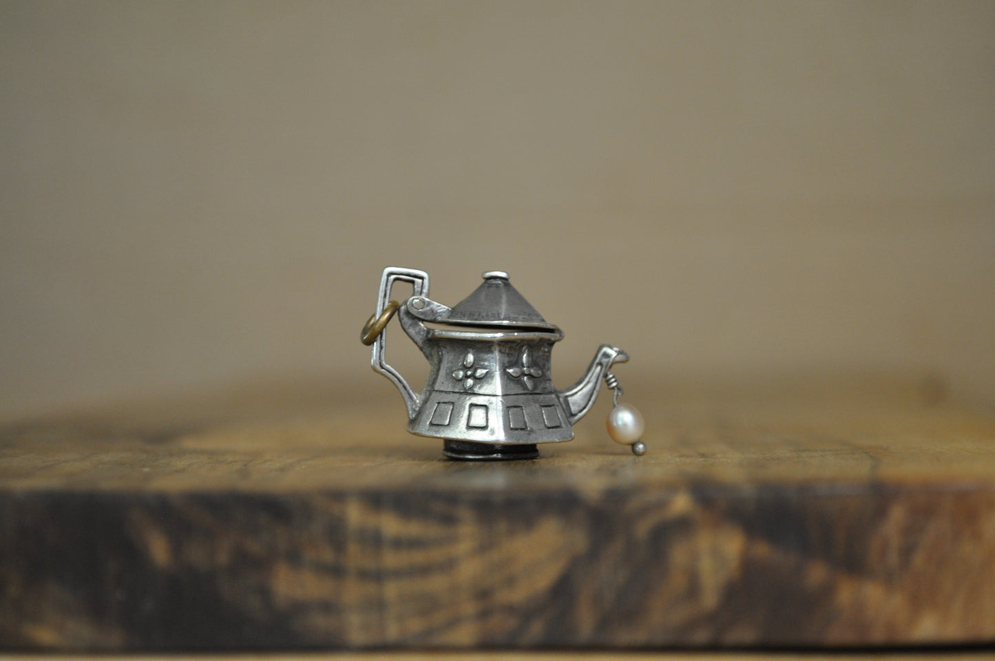 Vintage Sterling Silver Articulating Teapot with Pearl Charm - Stamped and Tested Sterling Silver - Signed N - Victorian Charms