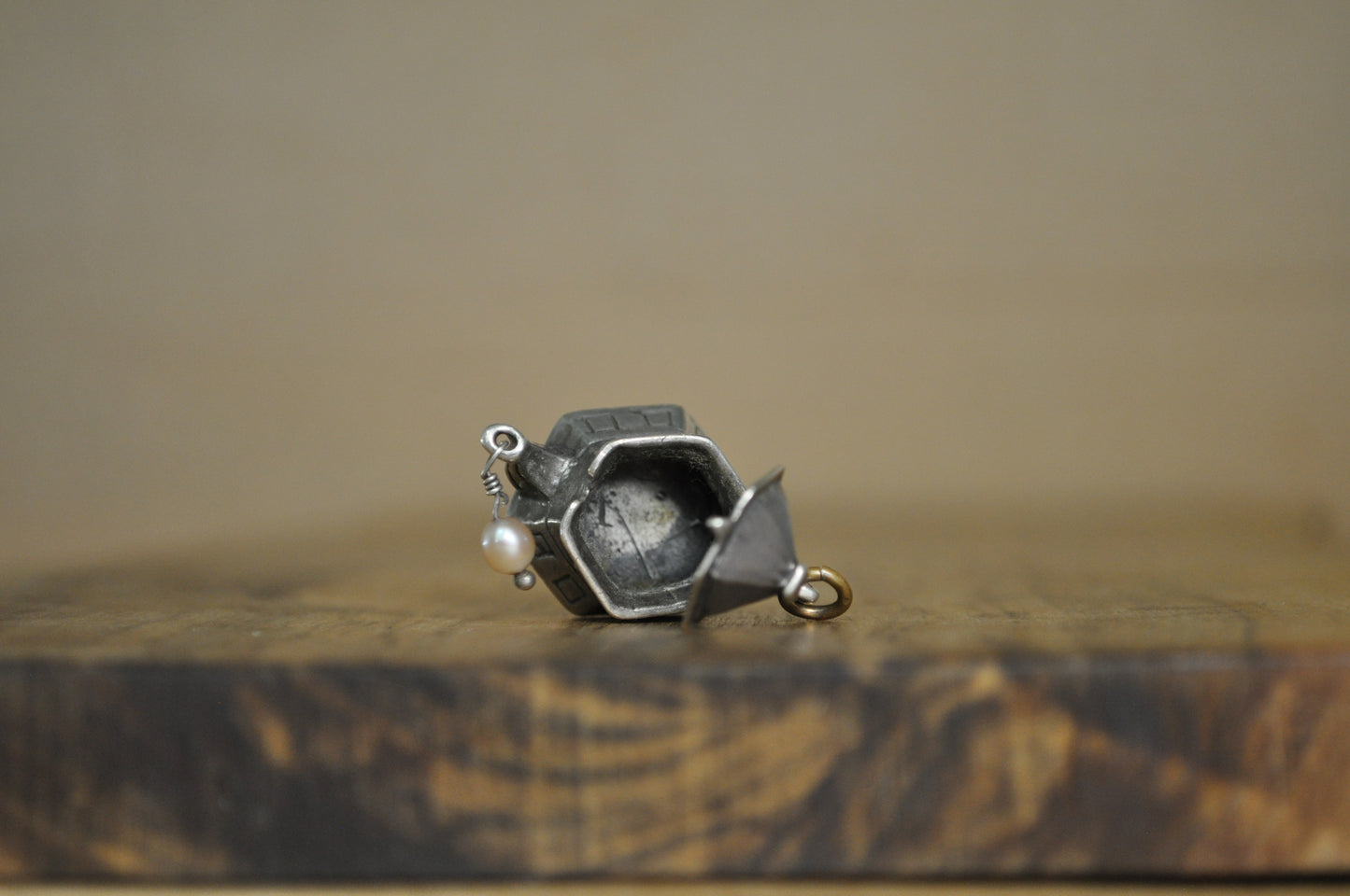 Vintage Sterling Silver Articulating Teapot with Pearl Charm - Stamped and Tested Sterling Silver - Signed N - Victorian Charms