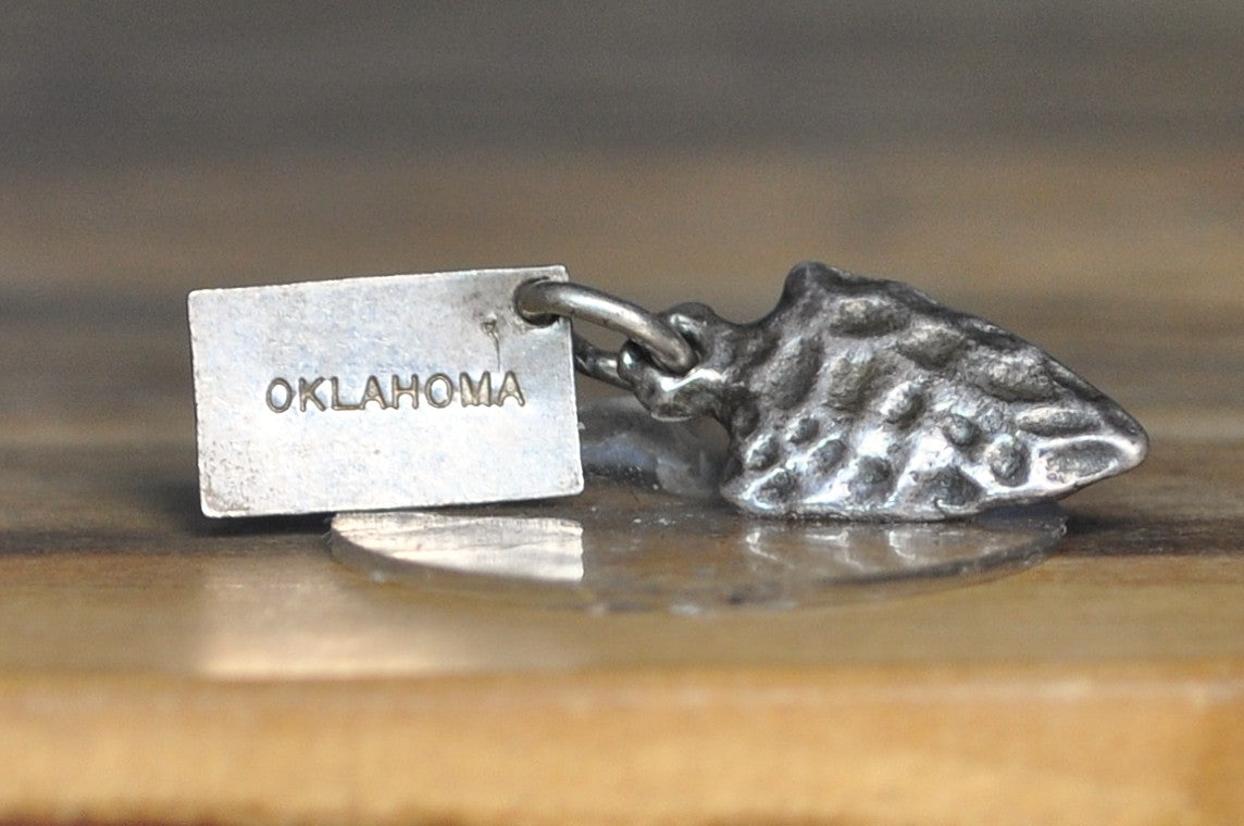 Antique Sterling Silver Arrowhead By Bell Charm - Vintage Oklahoma Arrowhead Pendant