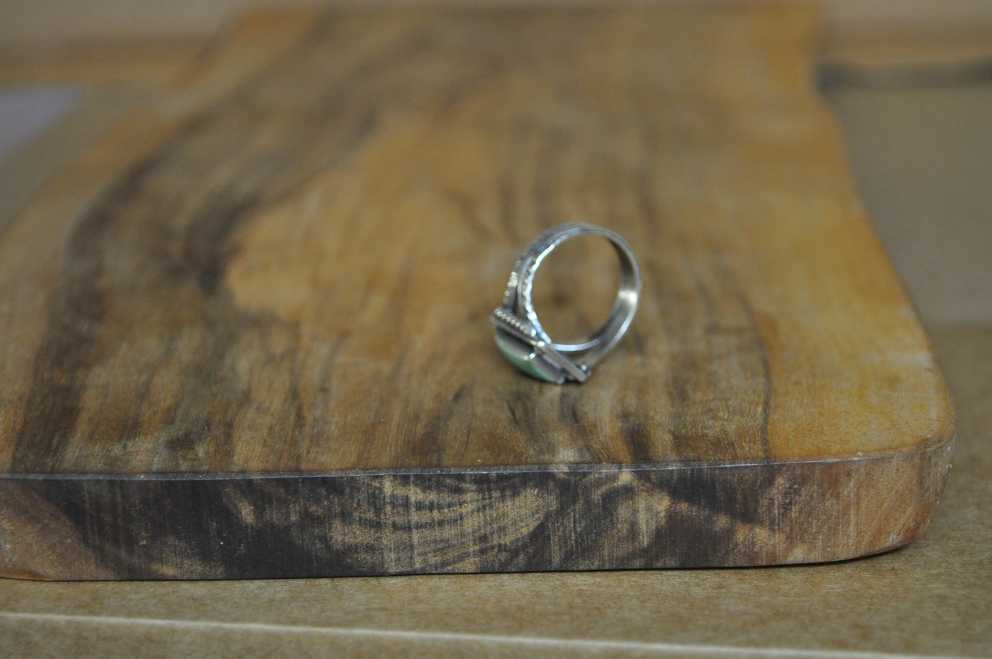 Art Deco Green Turquoise Ring - Size 7 - Tested Sterling Silver - Native American Jewelry