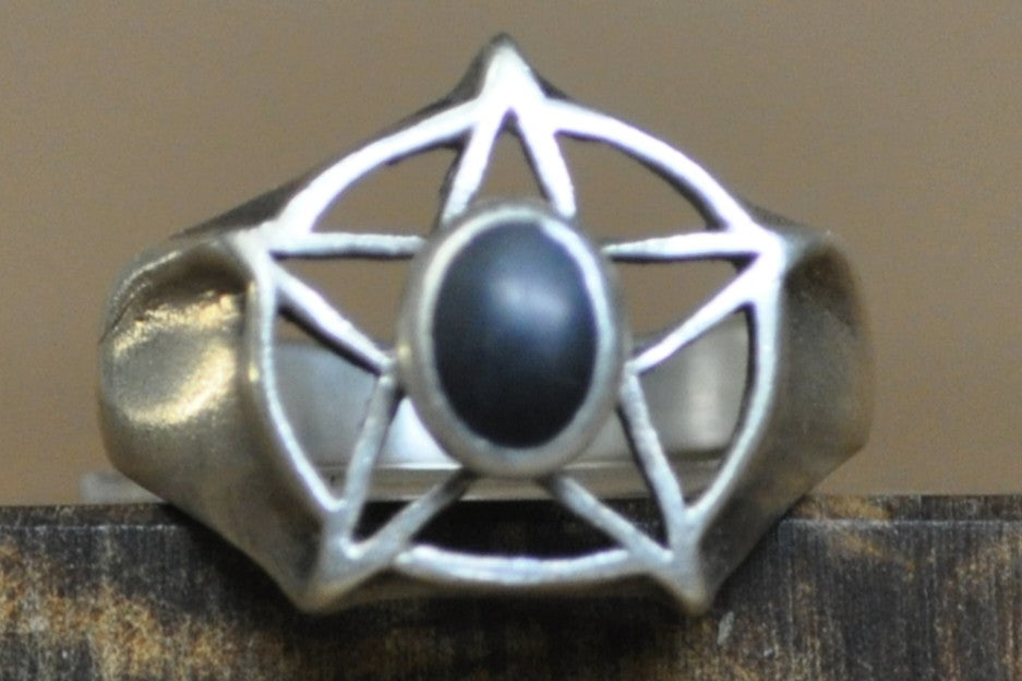 Silver Black Obsidian Pentagram Ring - Size 7.5 - Stamped and Tested Sterling Silver - Pentagram Jewelry - Occult Jewelry - Wicca Jewelry