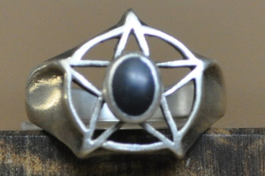Silver Black Obsidian Pentagram Ring - Size 7.5 - Stamped and Tested Sterling Silver - Pentagram Jewelry - Occult Jewelry - Wicca Jewelry