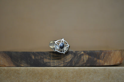 Silver Black Obsidian Pentagram Ring - Size 7.5 - Stamped and Tested Sterling Silver - Pentagram Jewelry - Occult Jewelry - Wicca Jewelry