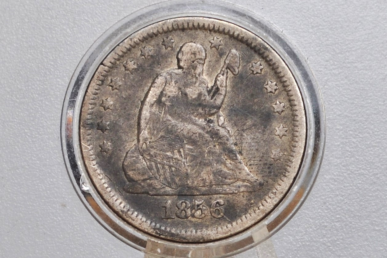 1856 Seated Liberty Quarter, Fine Grade / Condition, Great Reverse Detail, 1856 Silver Quarter 1856 Liberty Seated Quarter; Historic Coin Type, Great Collection Addition
