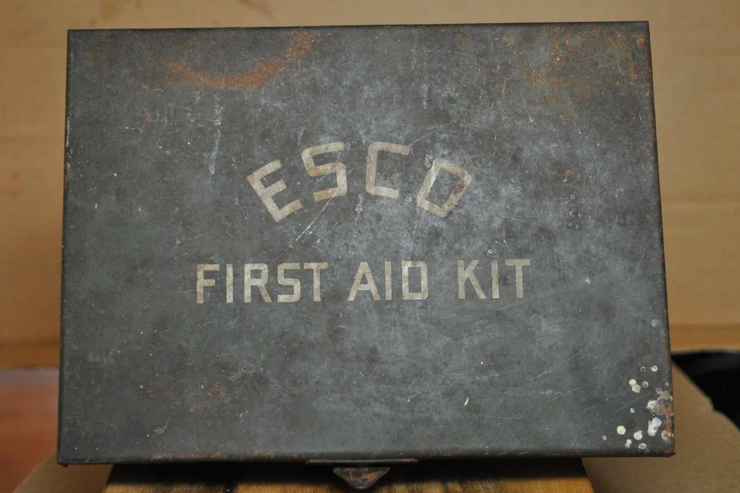 Antique Esco Military First Aid Kit - Military Medical Box - Empty Metal Box with Latch