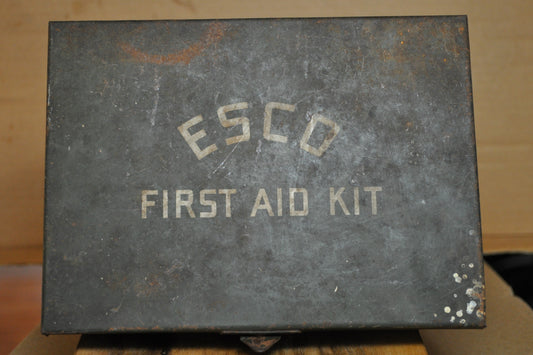 Antique Esco Military First Aid Kit - Military Medical Box - Empty Metal Box with Latch