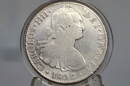 1802 Spanish 8 Reales, Mexico Mo Ft - VF/XF Details - Spanish Silver Colonial Era Coin - 1802 Mo Th - Carolus Iiii - 1802 Eight Reales Mexico