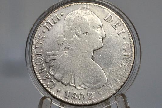 1802 Spanish 8 Reales, Mexico Mo Ft - VF/XF Details - Spanish Silver Colonial Era Coin - 1802 Mo Th - Carolus Iiii - 1802 Eight Reales Mexico