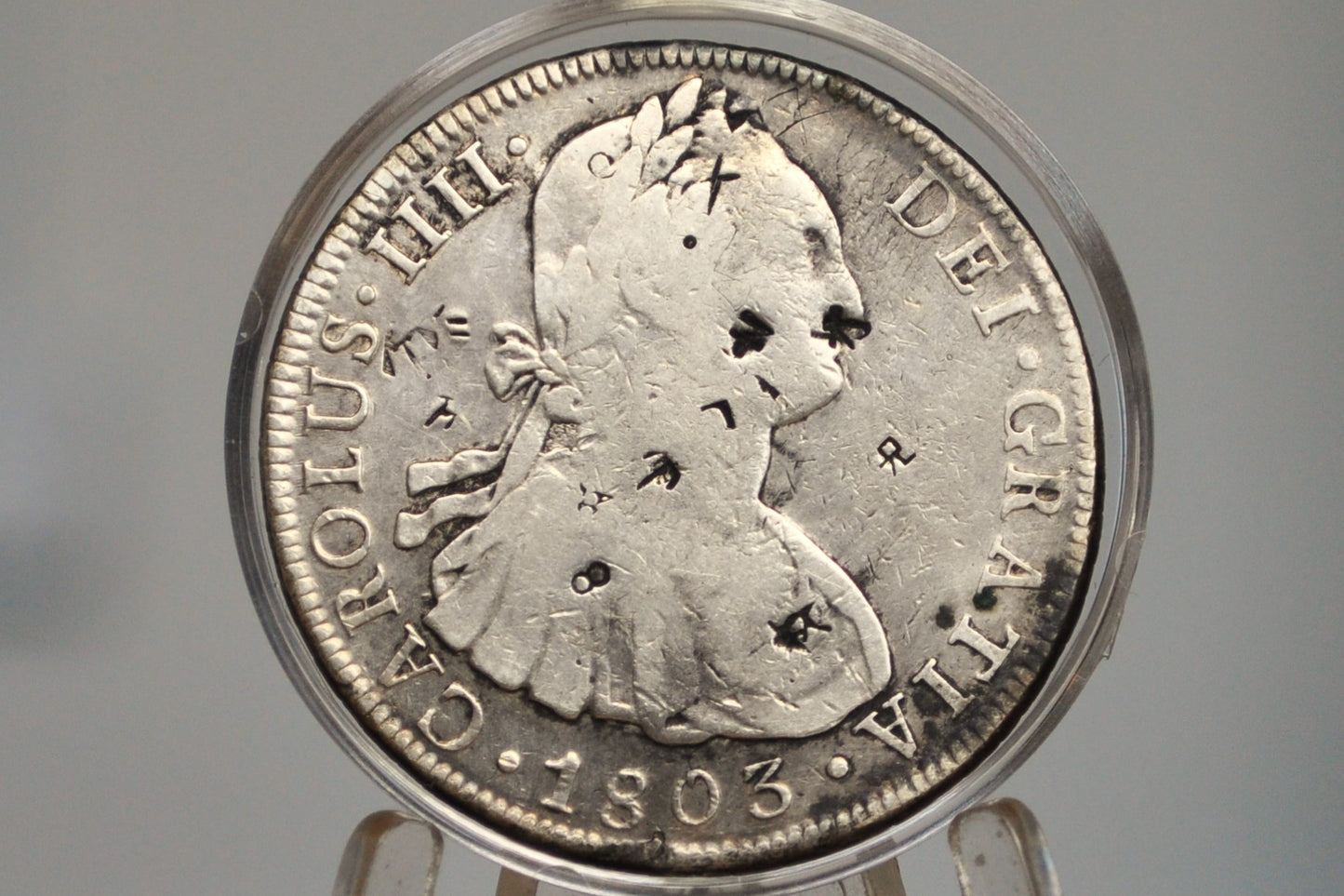 1803 Spanish 8 Reales, Bolivia PTS PJ - Chopmarked, Fine+ Details  - Wicked Cool Chop Marked 8 Reale - Spanish Silver Colonial Era Coin 1803 Eight Reales Bolivia