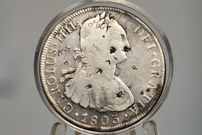 1803 Spanish 8 Reales, Bolivia PTS PJ - Chopmarked, Fine+ Details  - Wicked Cool Chop Marked 8 Reale - Spanish Silver Colonial Era Coin 1803 Eight Reales Bolivia