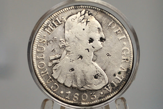 1803 Spanish 8 Reales, Bolivia PTS PJ - Chopmarked, Fine+ Details  - Wicked Cool Chop Marked 8 Reale - Spanish Silver Colonial Era Coin 1803 Eight Reales Bolivia