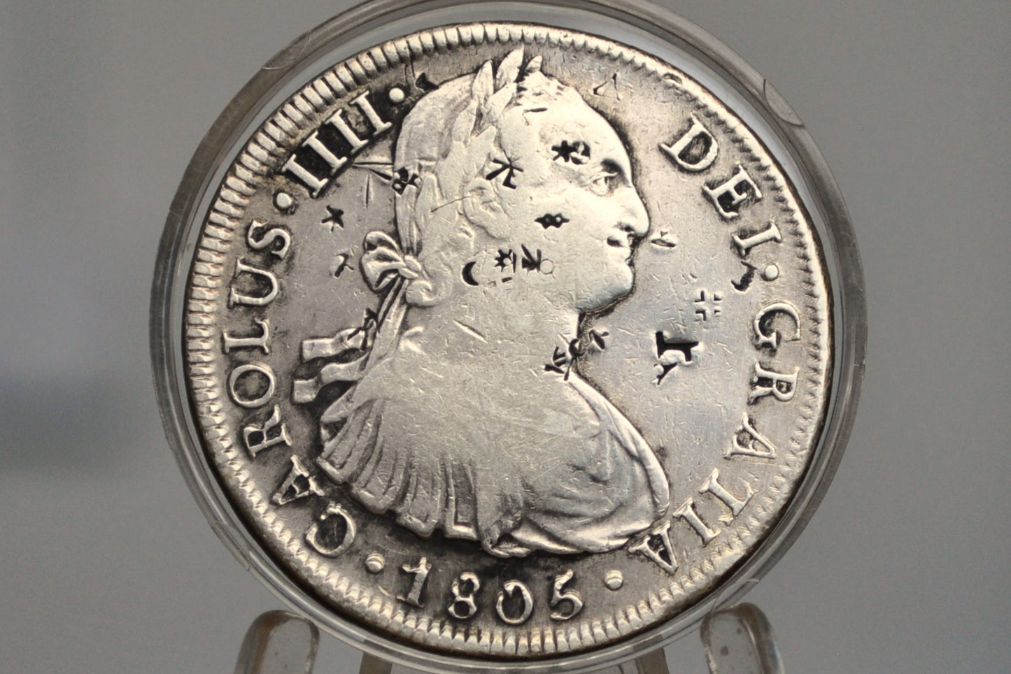 1805 Spanish 8 Reales, Peru LIMAE IJ - Chopmarked, XF+ Details  - Chopmarked 8 Reale - Spanish Silver Colonial Era Coin 1805 Eight Reales Peru